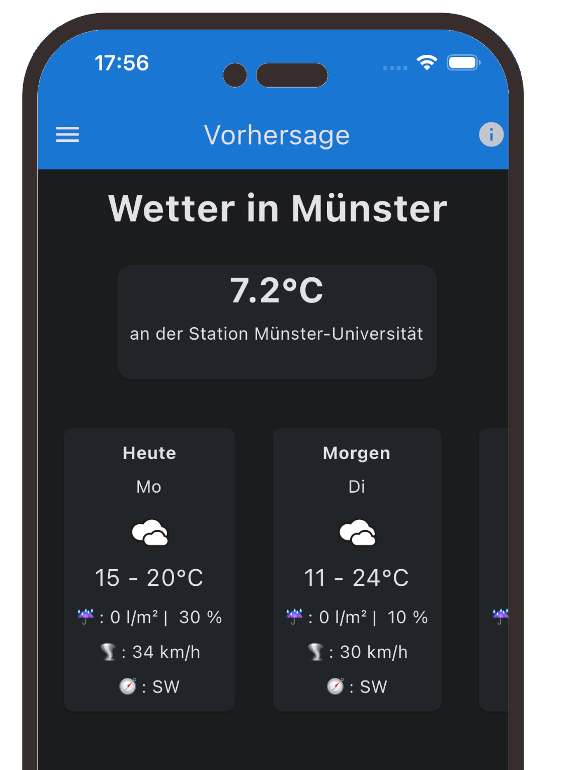 Screenshot aus der Wetterblick-App