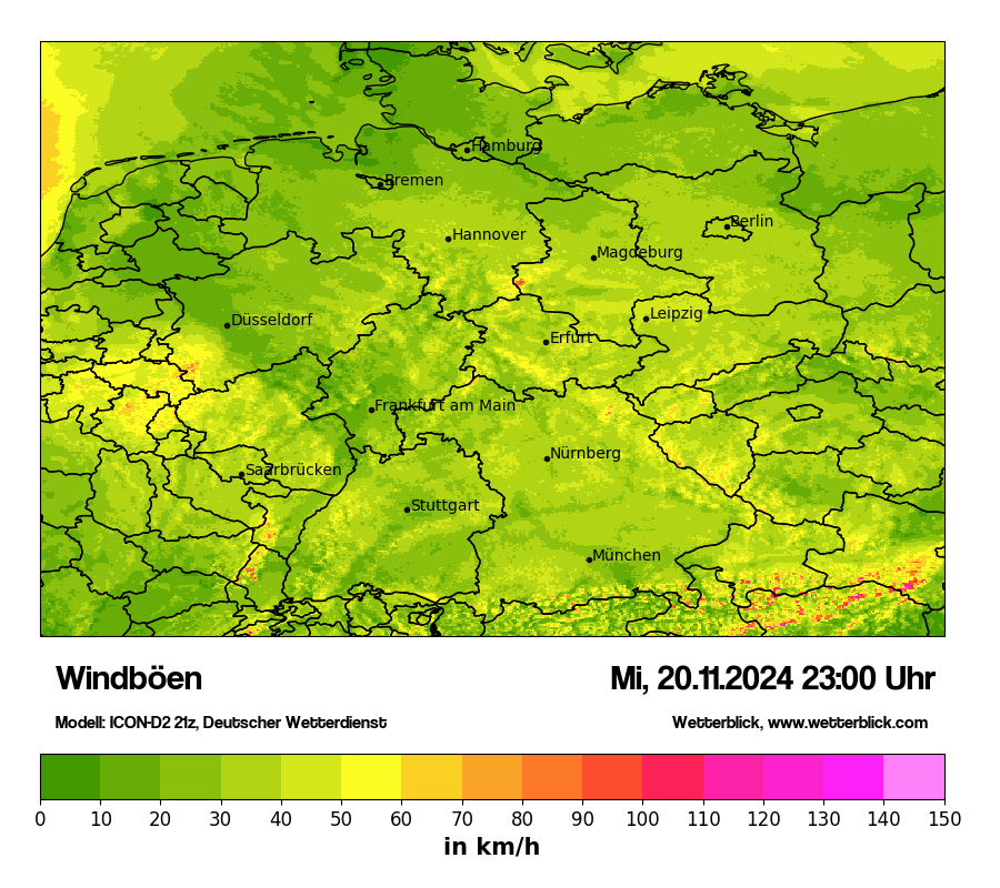 Modellkarten Windgeschwindigkeit in Deutschland