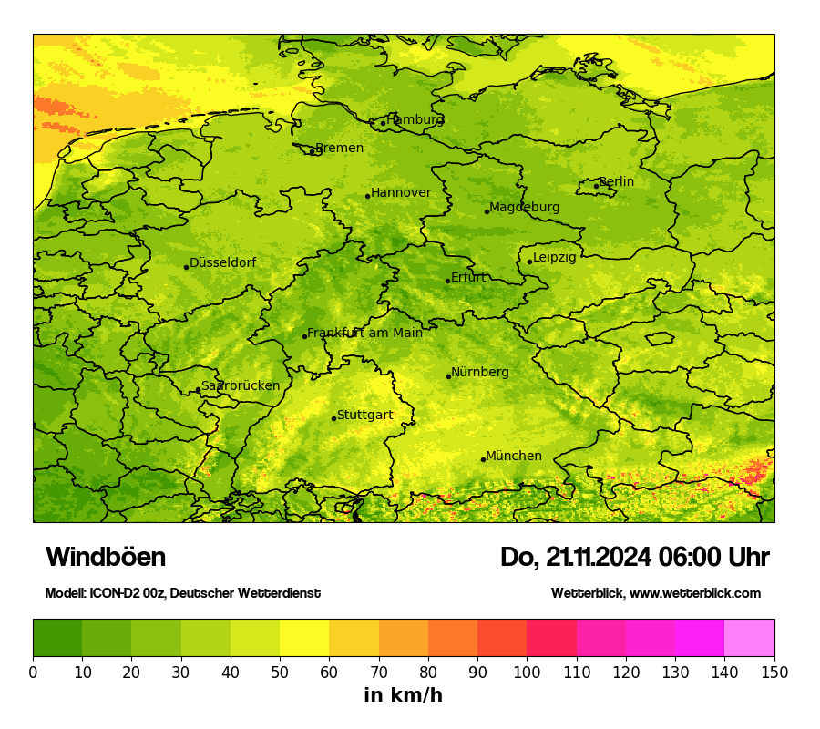 Modellkarten Windgeschwindigkeit in Deutschland